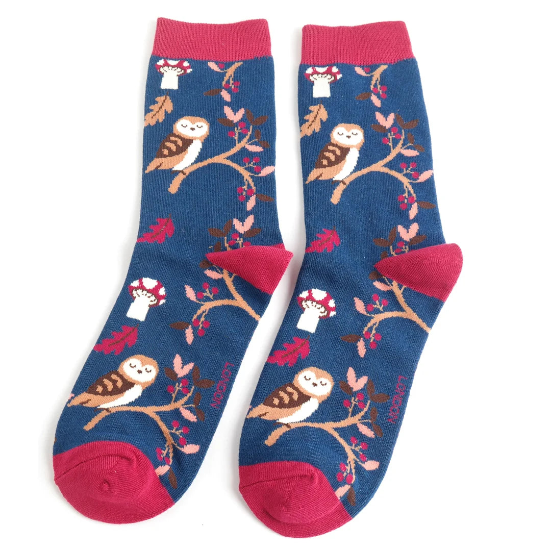 Bamboo Socks For Women - Woodland Owls