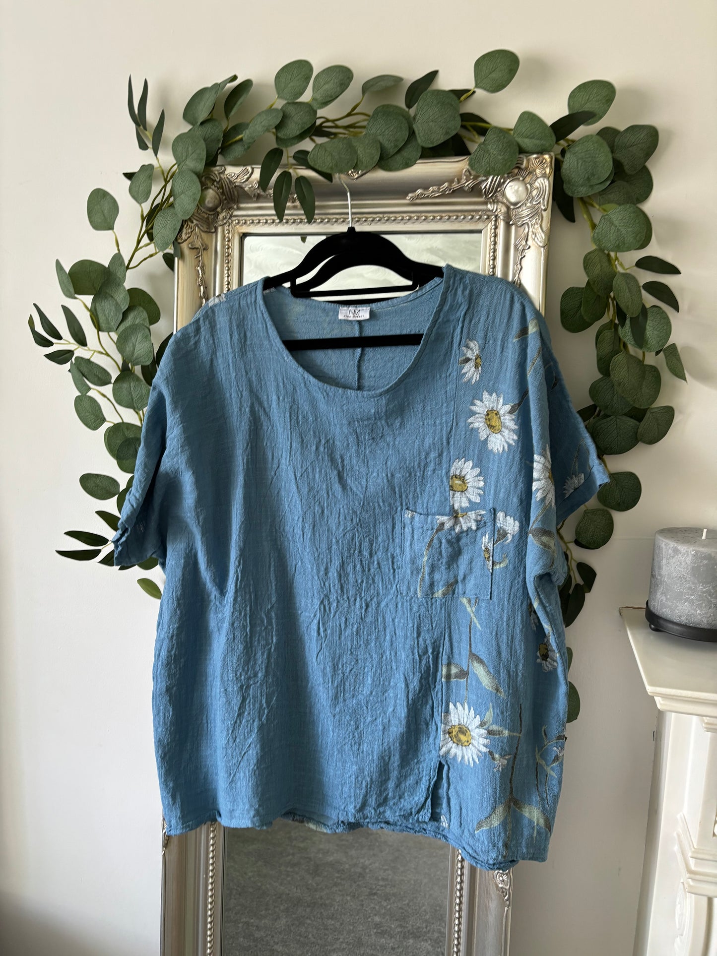 Cotton Plain And Daisy Print Tunic