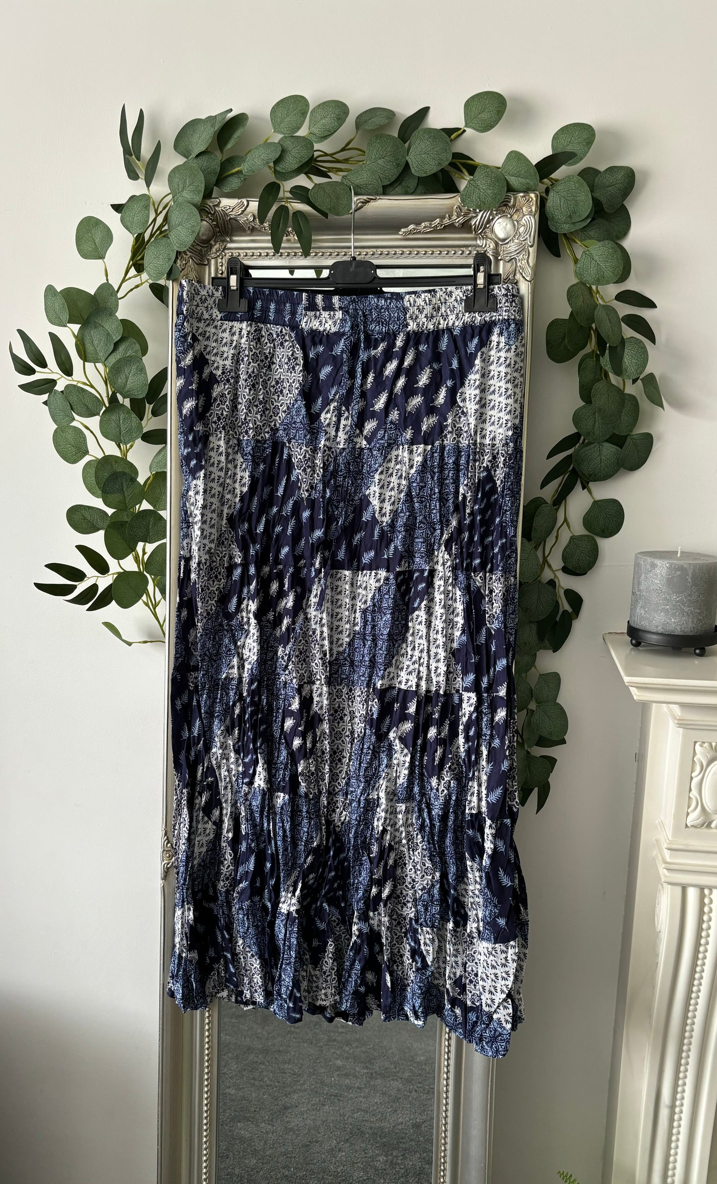Cotton Print Skirt Patchwork - Navy/White