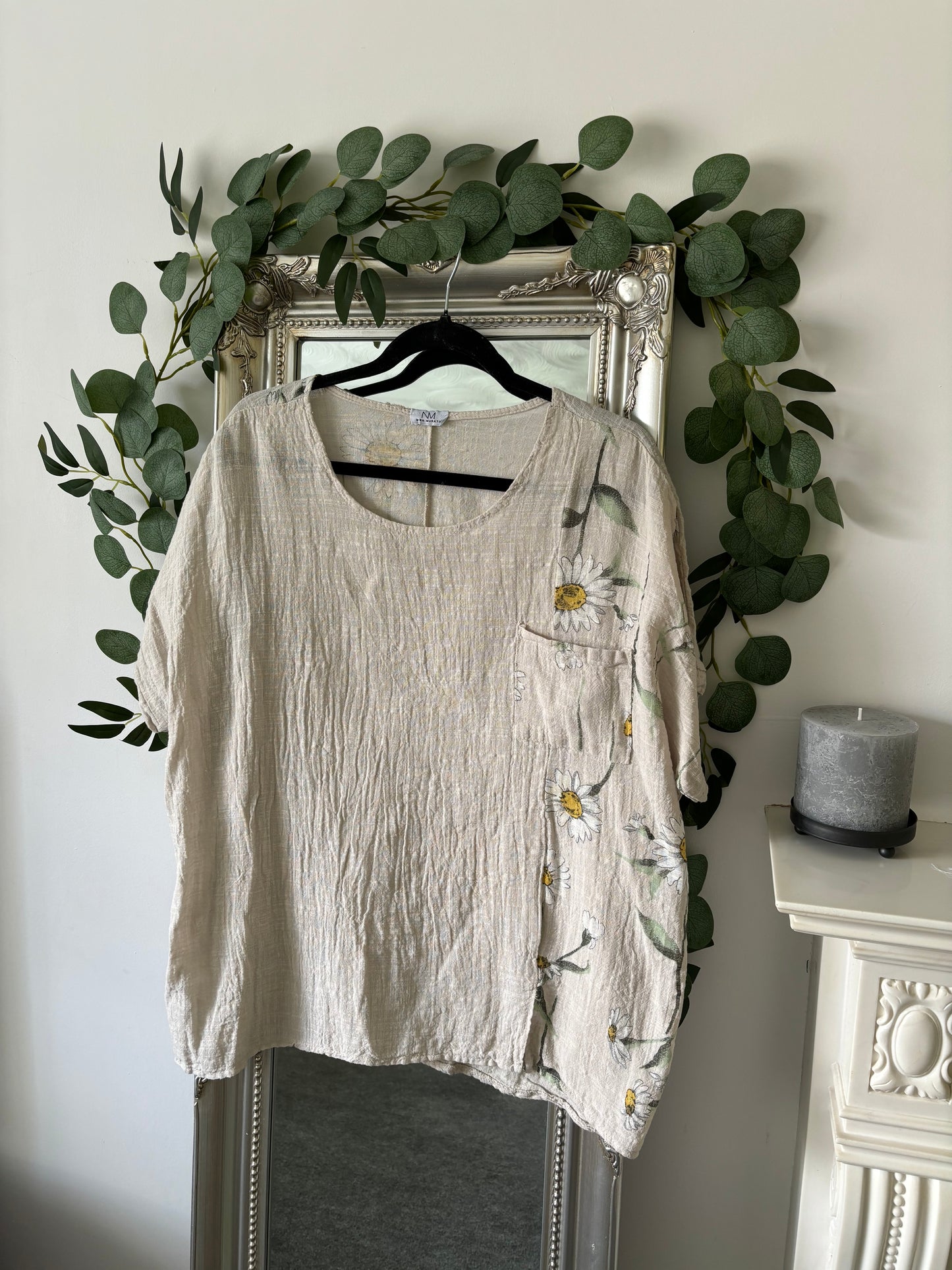 Cotton Plain And Daisy Print Tunic