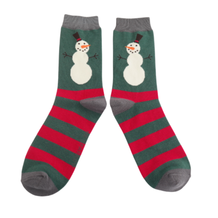 Christmas Bamboo Socks For Men - Snowmen Stripes