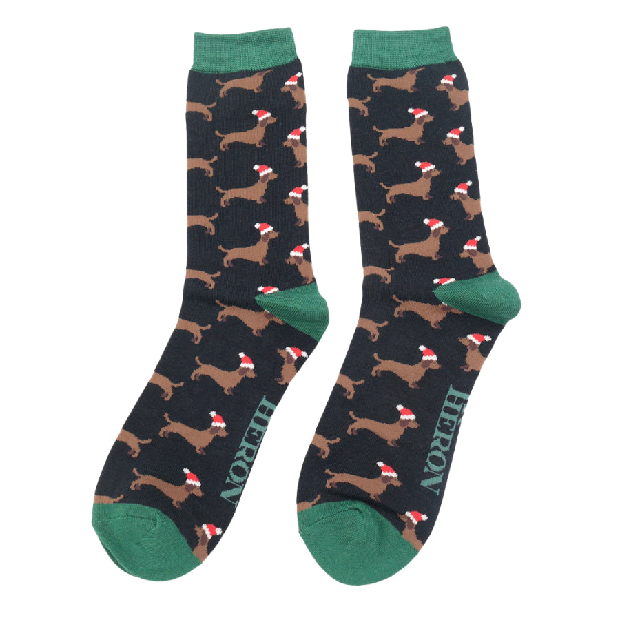Christmas Bamboo Socks For Men - Sausage Dog Santa
