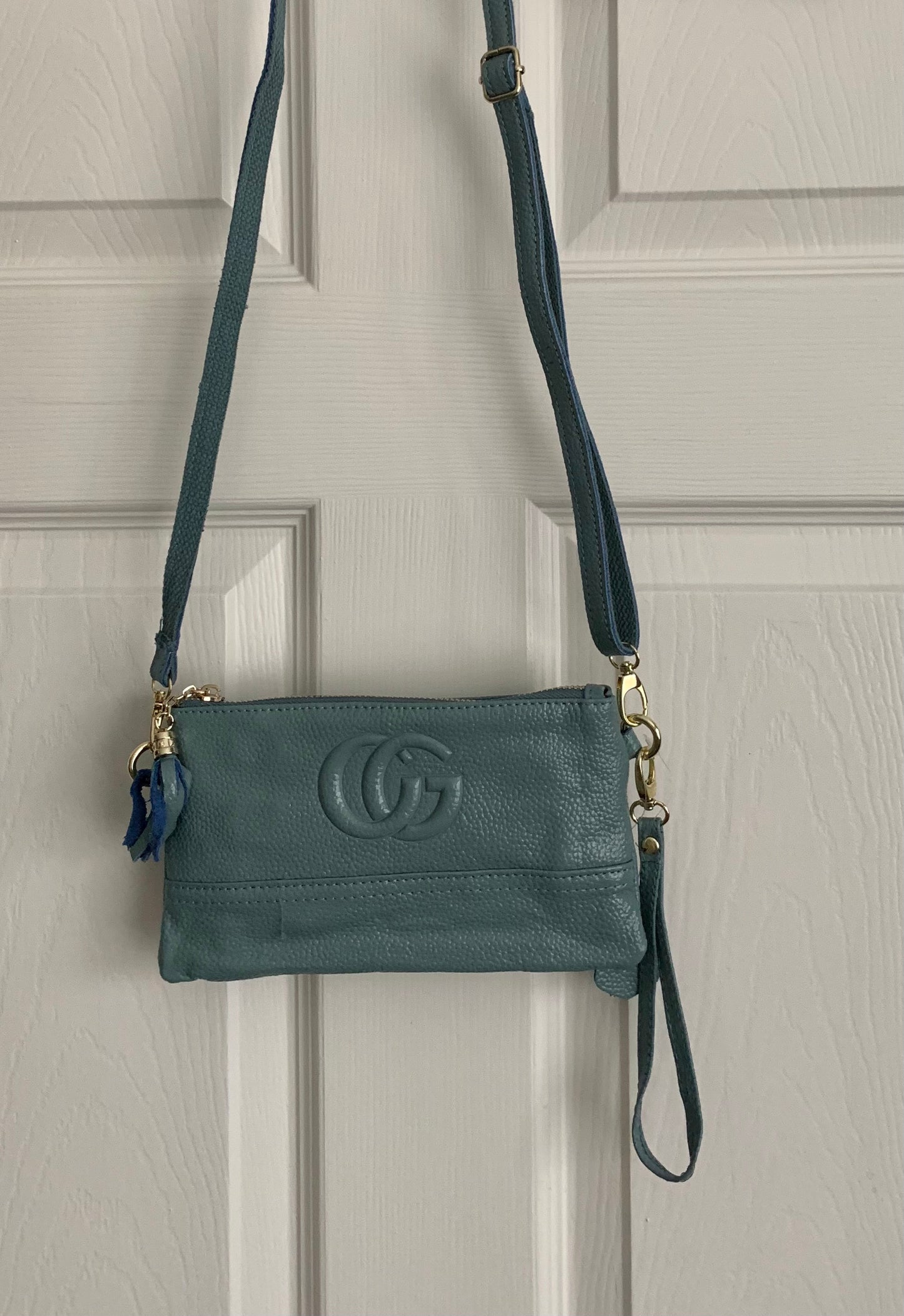 Designer Inspired Italian Leather Clutch Bag - Aqua