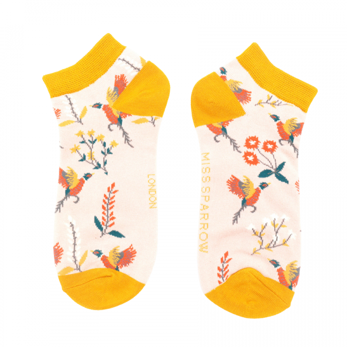 Bamboo Trainer Socks For Women - Pheasants & Flowers