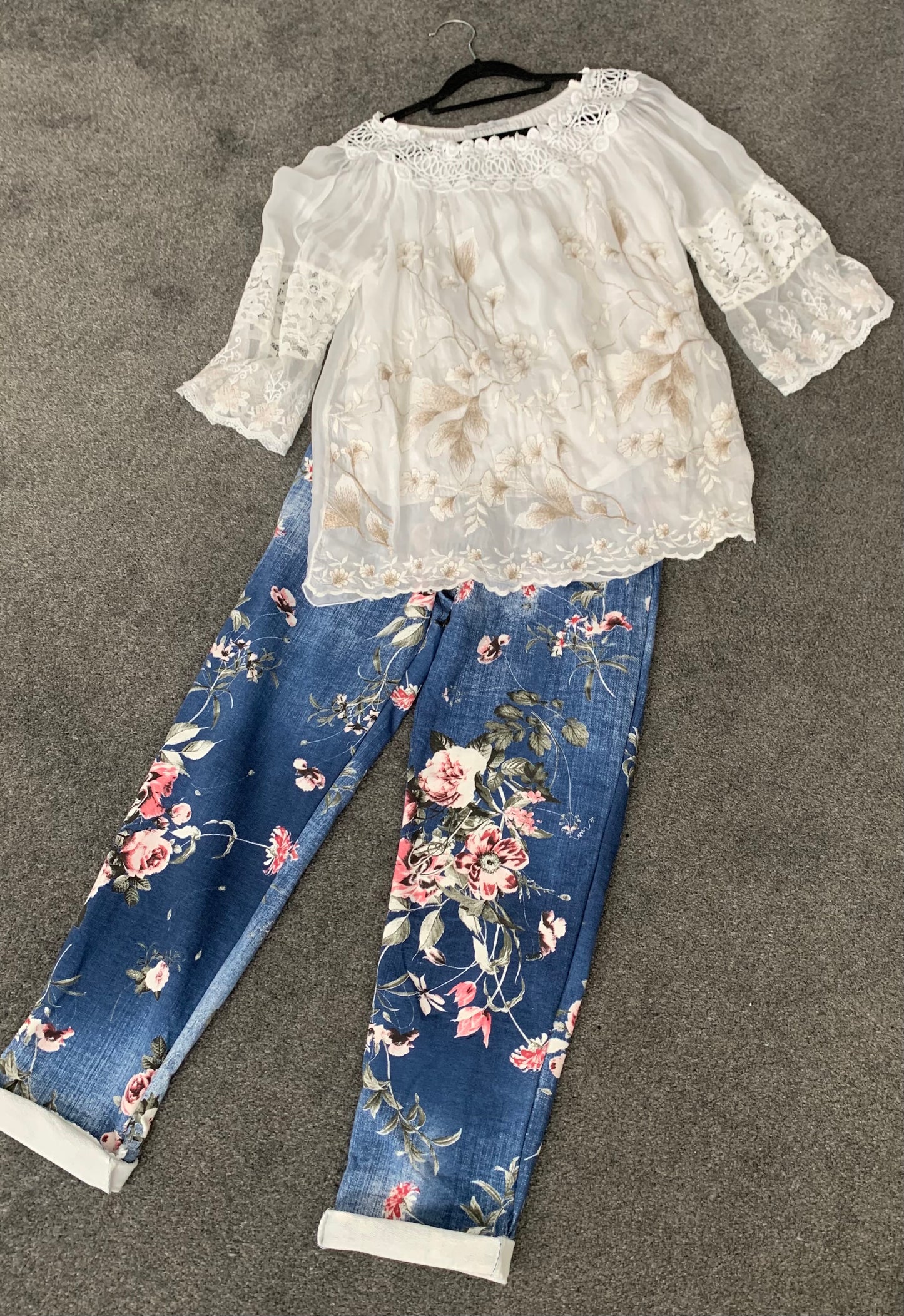 Floral Dark Denim Trousers