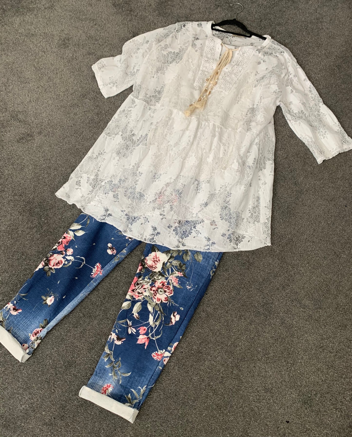 Floral Dark Denim Trousers