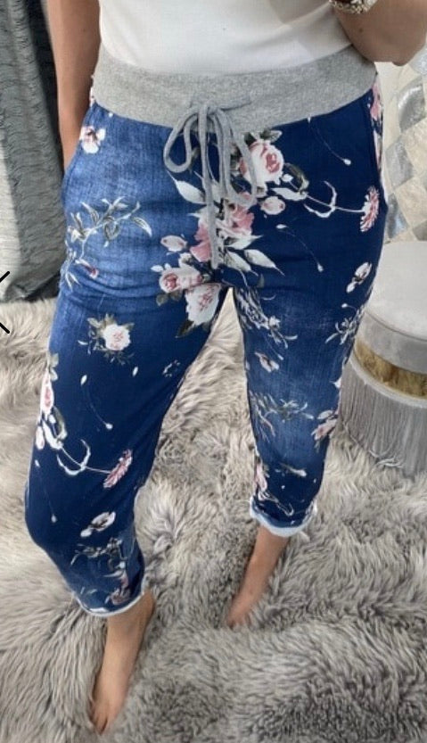 Floral Dark Denim Trousers