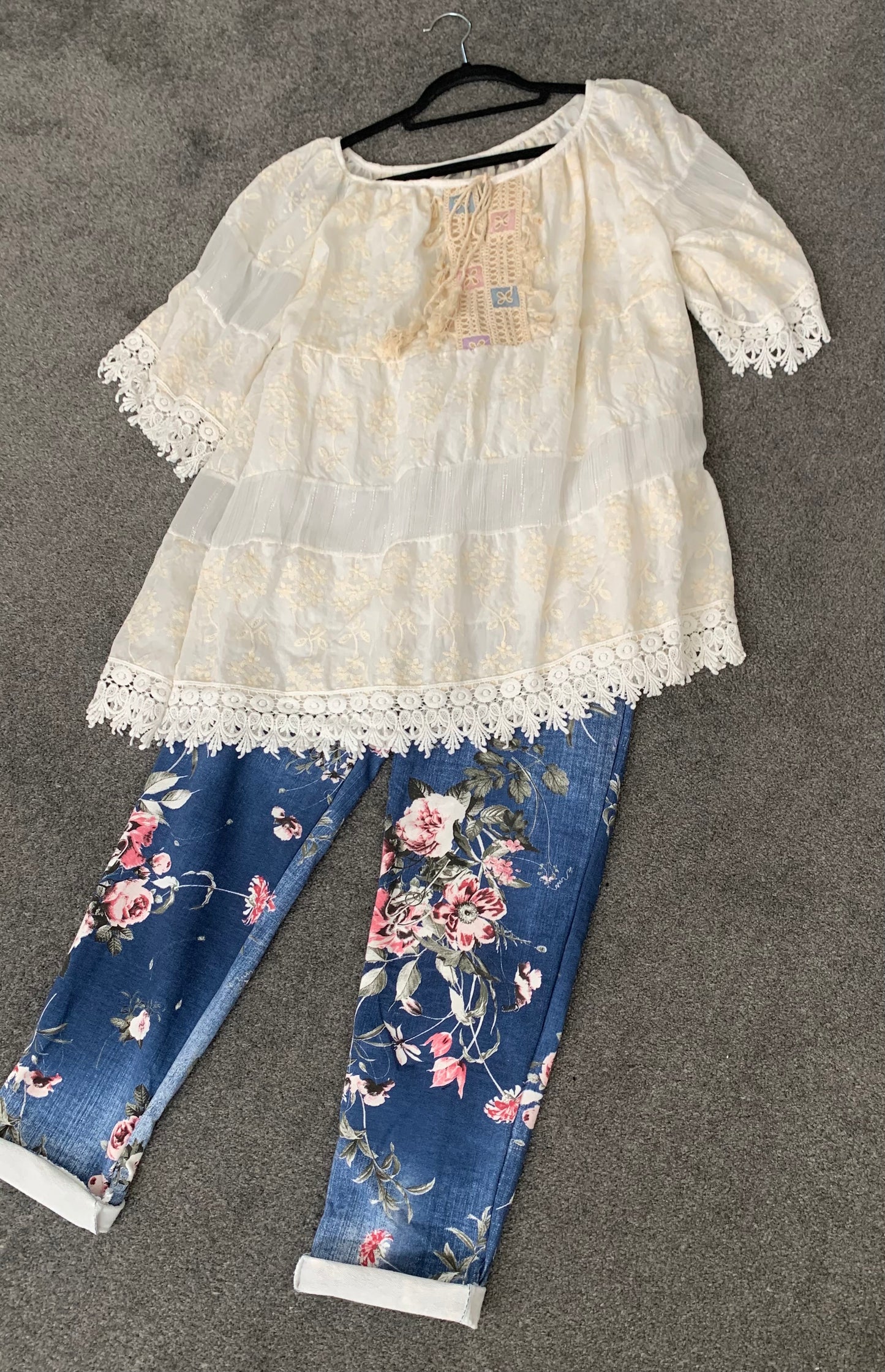 Floral Dark Denim Trousers
