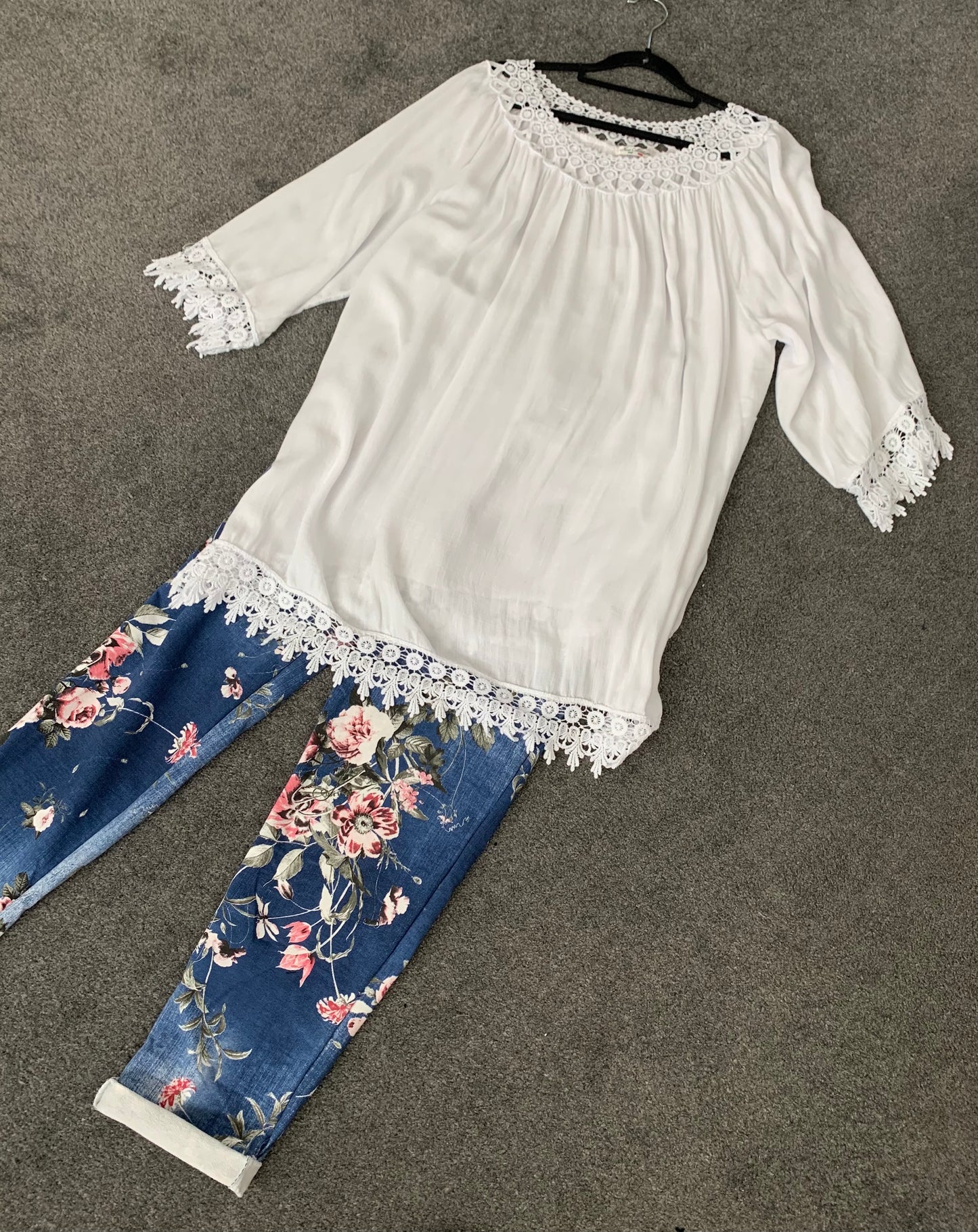 Floral Dark Denim Trousers