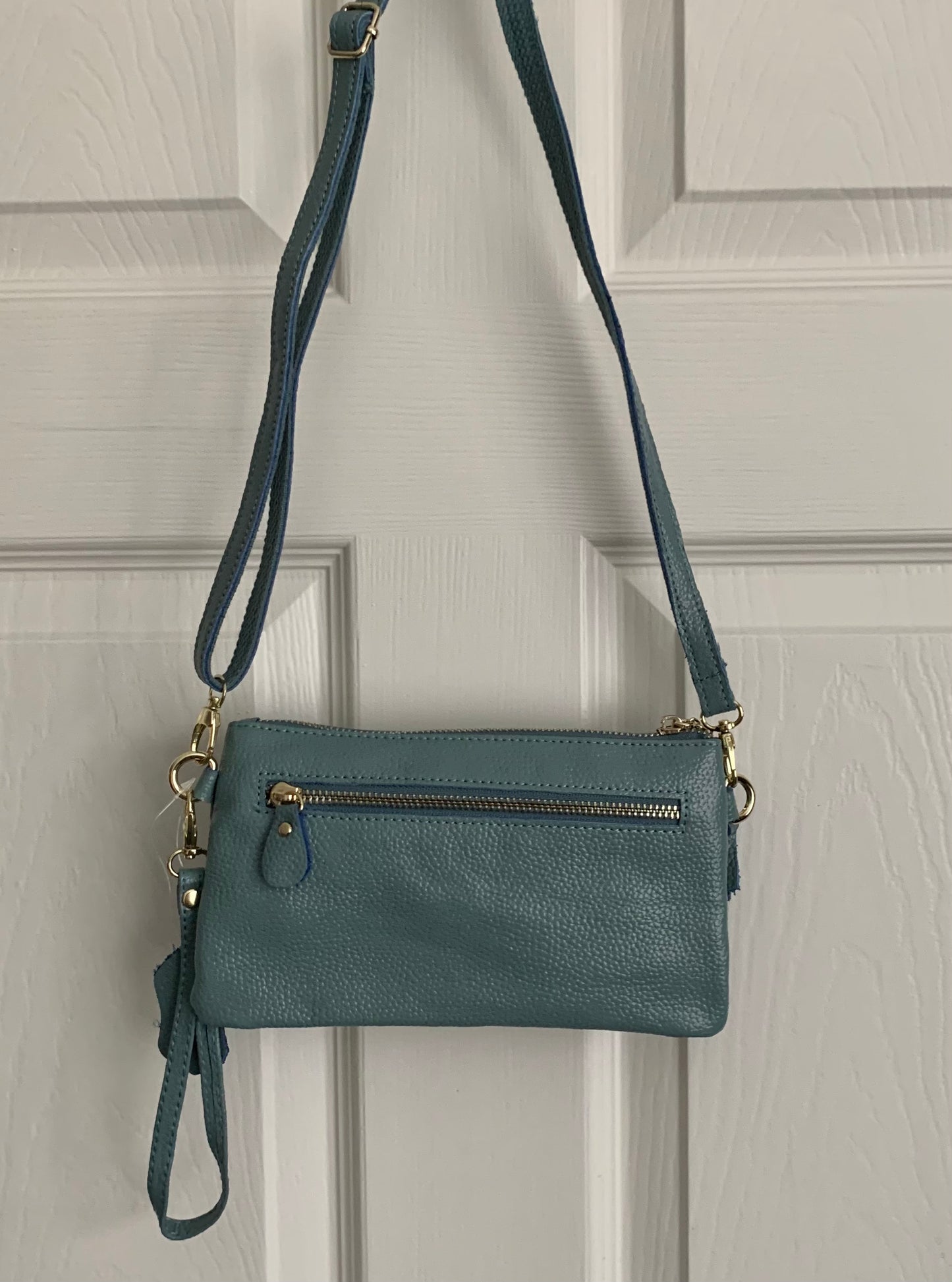 Designer Inspired Italian Leather Clutch Bag - Aqua