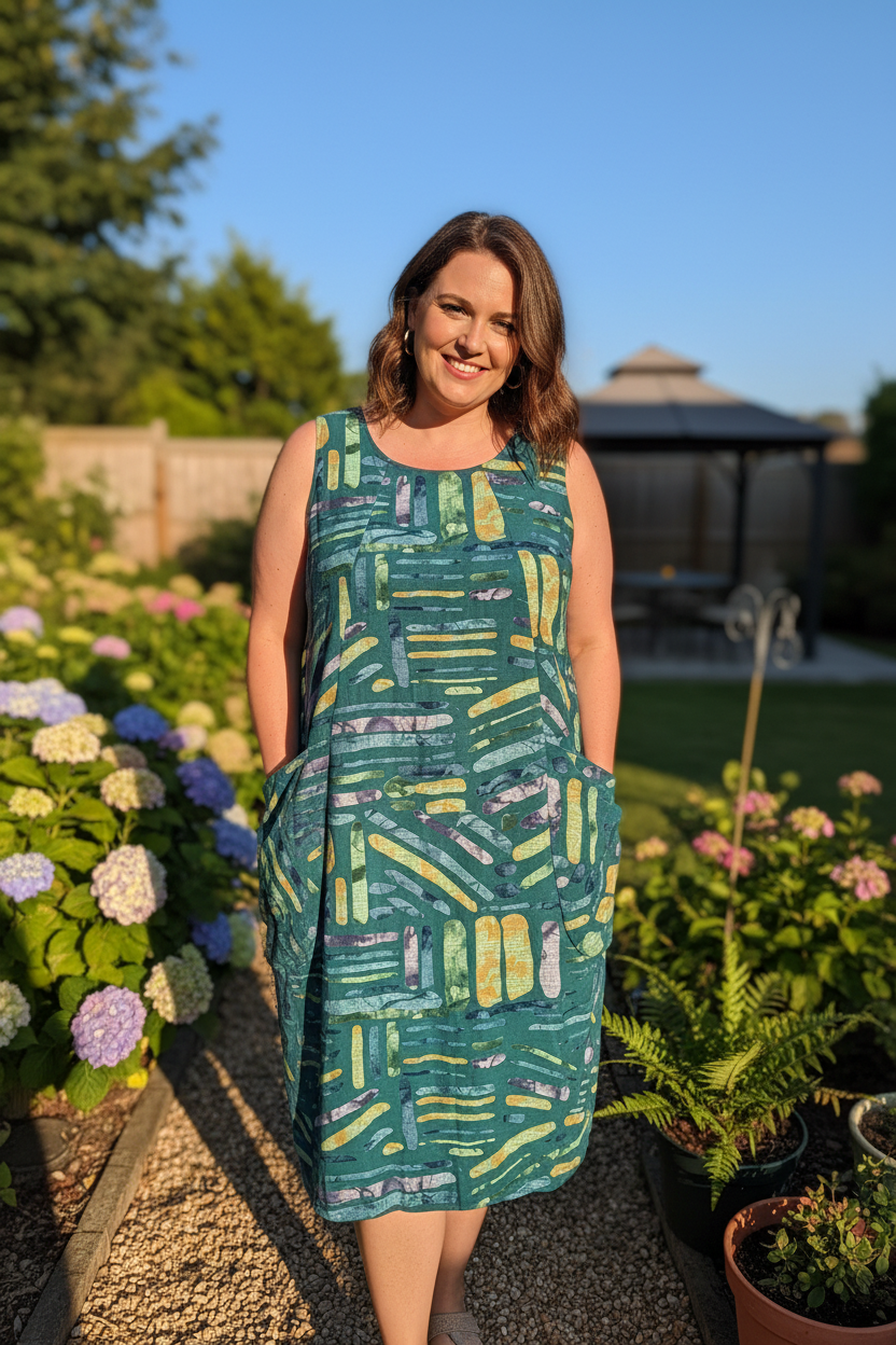 Sleeveless Cotton Stick Print Dress
