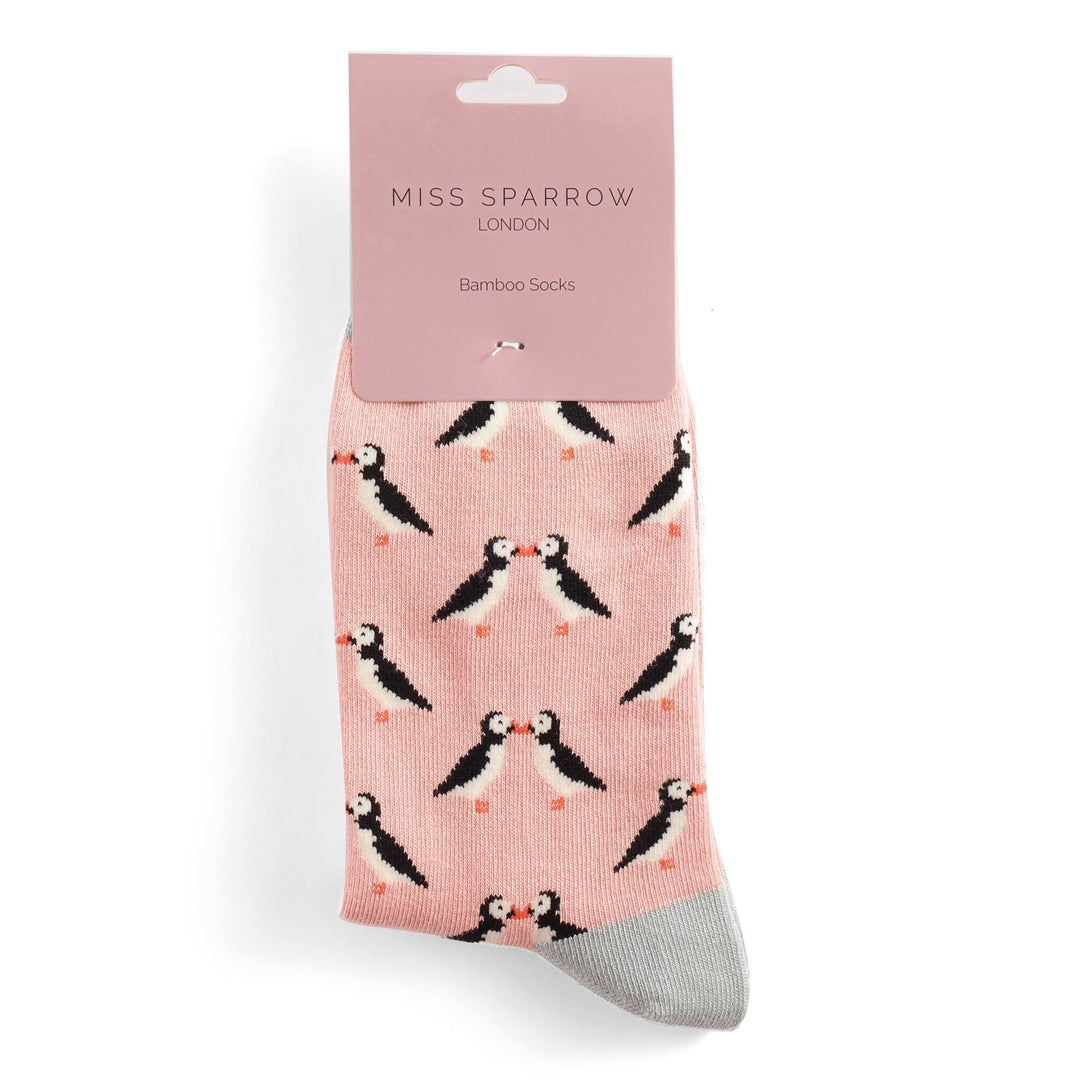 Bamboo Socks For Women - Kissing Puffins