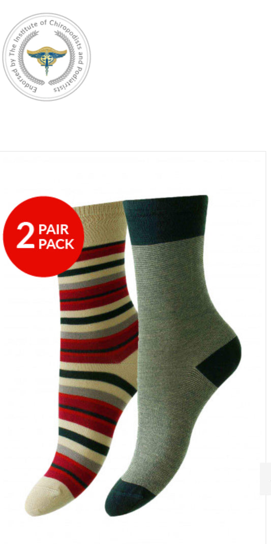 Bamboo Softop Socks For Women 2 Pair Pack - Stripe/Pinstripe