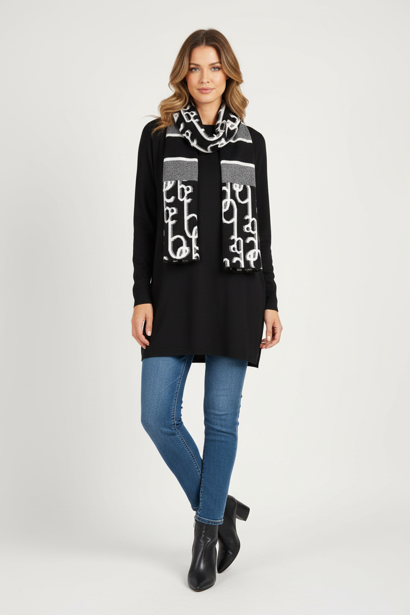 Plain Jumper/Tunic With Coordinating Printed Scarf