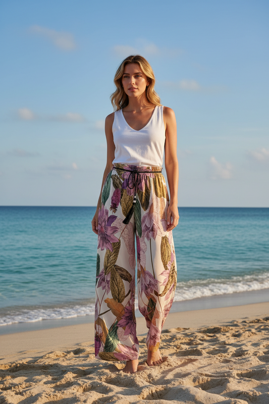Silky Tropical Palazzo Trousers
