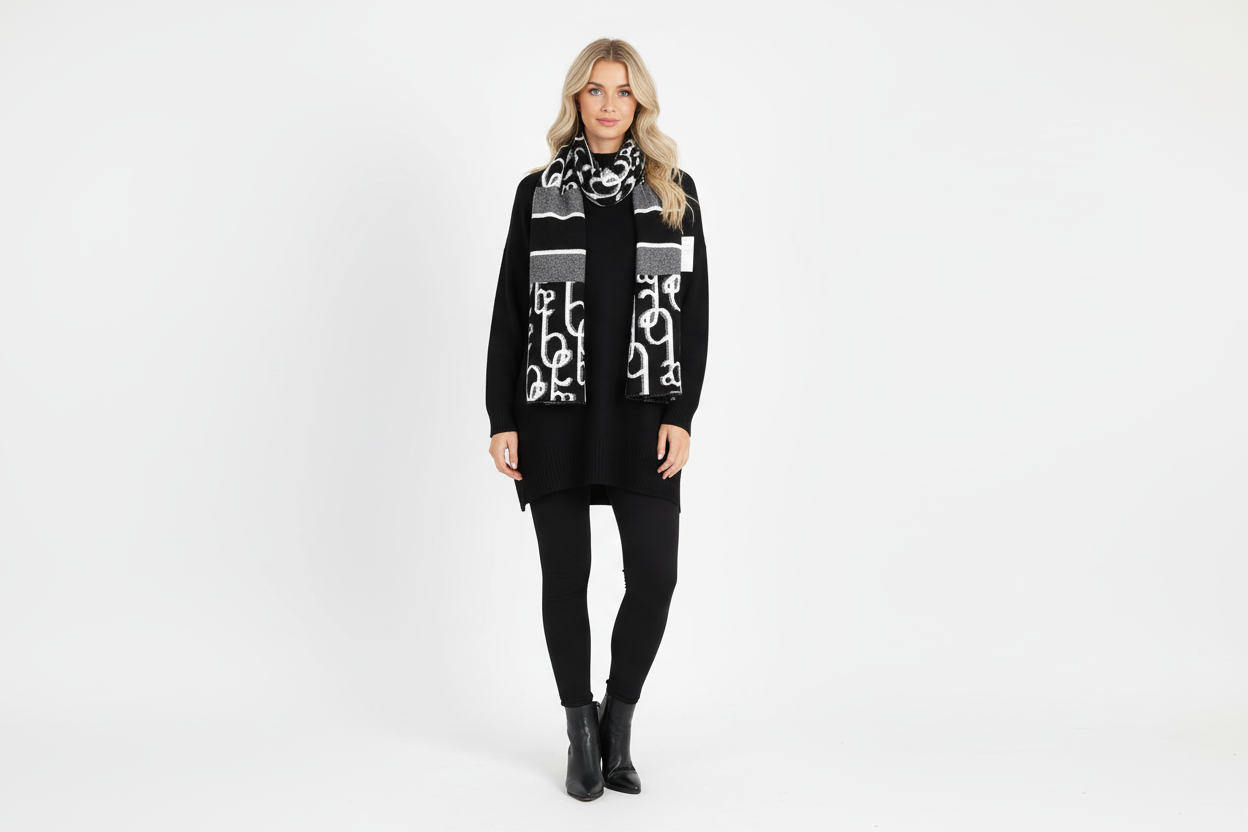 Plain Jumper/Tunic With Coordinating Printed Scarf