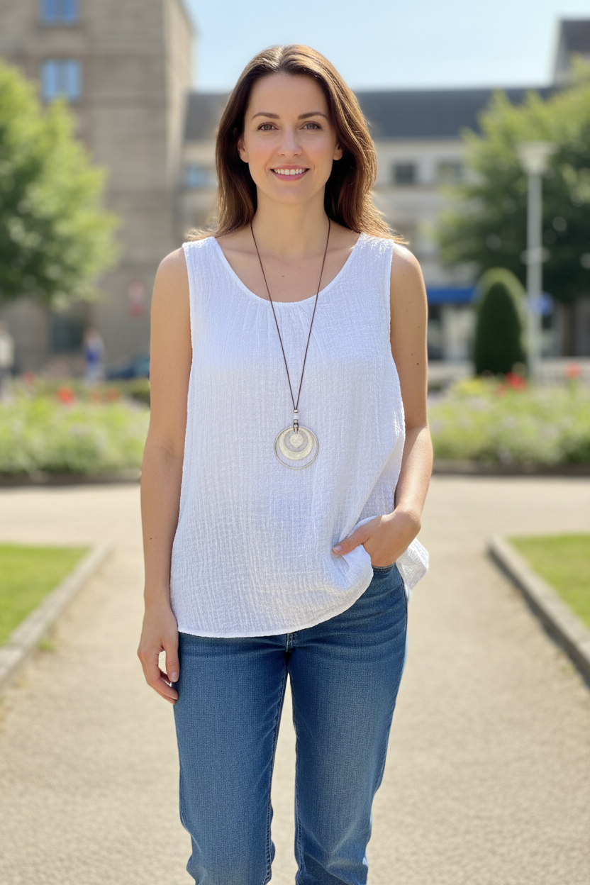 Plain Lined Vest With Necklace