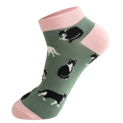 Bamboo Trainer Socks For Women - Black & White Cats