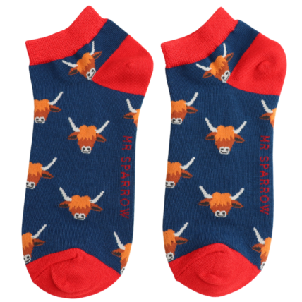 Bamboo Trainer Socks For Men - Highland Cows