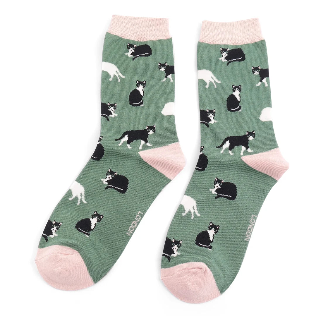 Bamboo Socks For Women - Black & White Cats