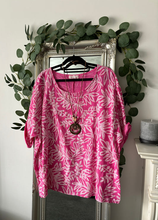 Leaf Print Cotton Tunic With Necklace