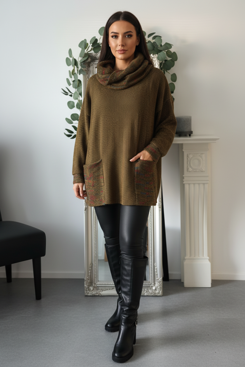 Plain/Dot Twisted Cowl Tunic