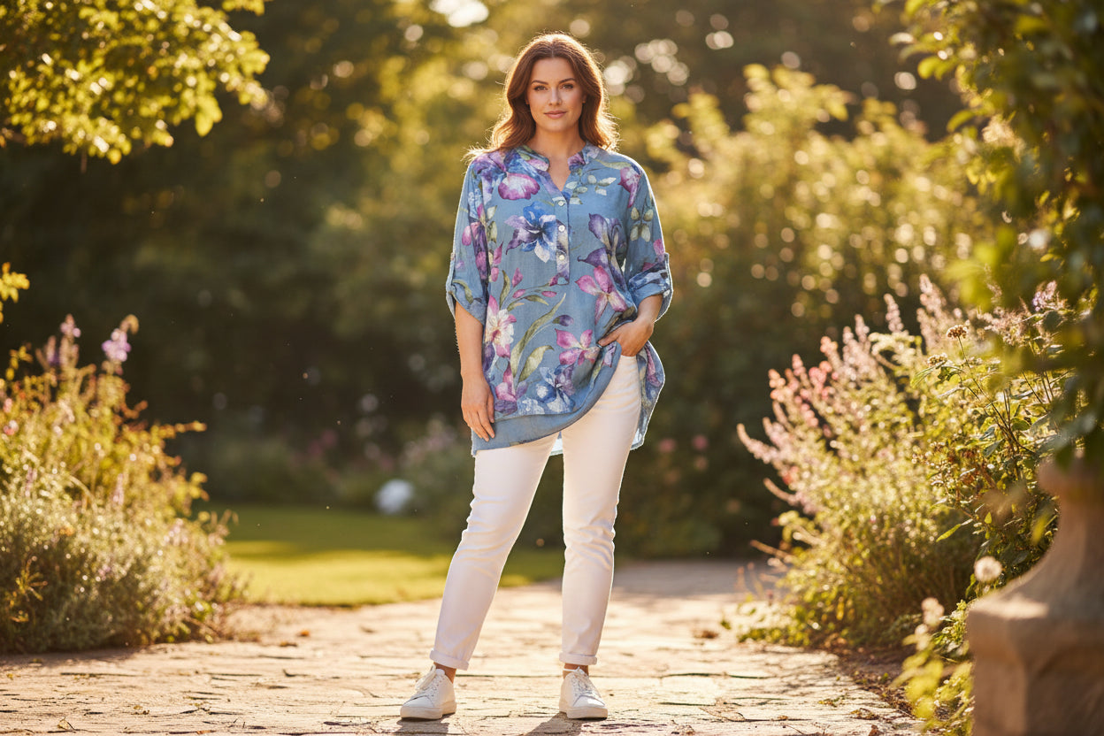 Cotton Magnolia Print Shirt