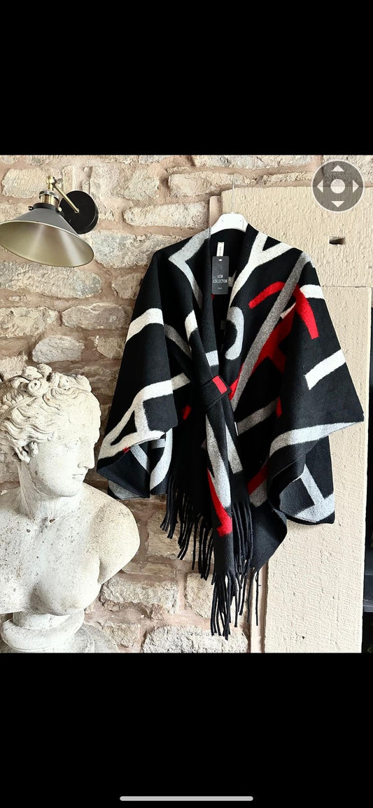 Stylish Printed Cape With Fringe