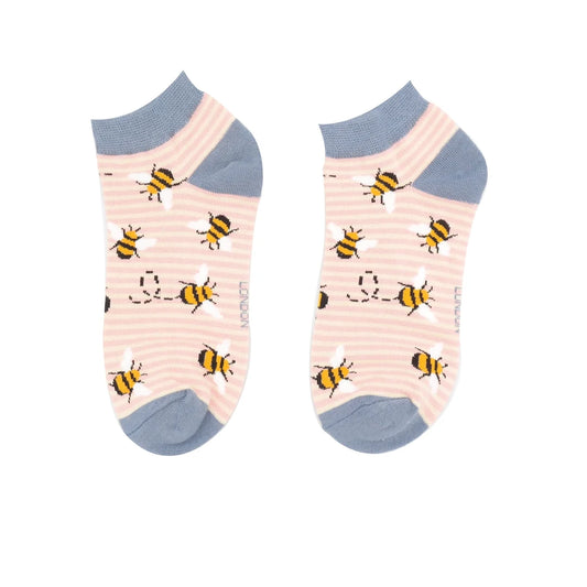 Bamboo Trainer Socks For Women - Bees Stripes