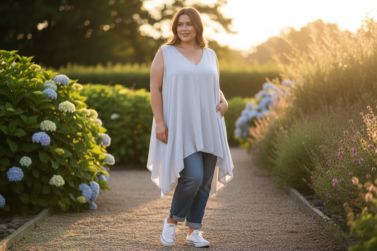 Plus Size Crinkle Sleeveless V Neck Tunic