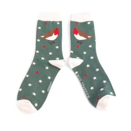 Christmas Bamboo Socks For Women - Festive Robins