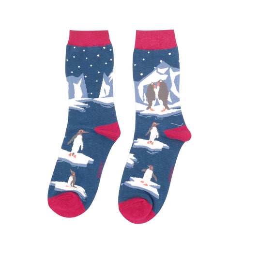 Christmas Bamboo Socks For Women - Penguins On Ice