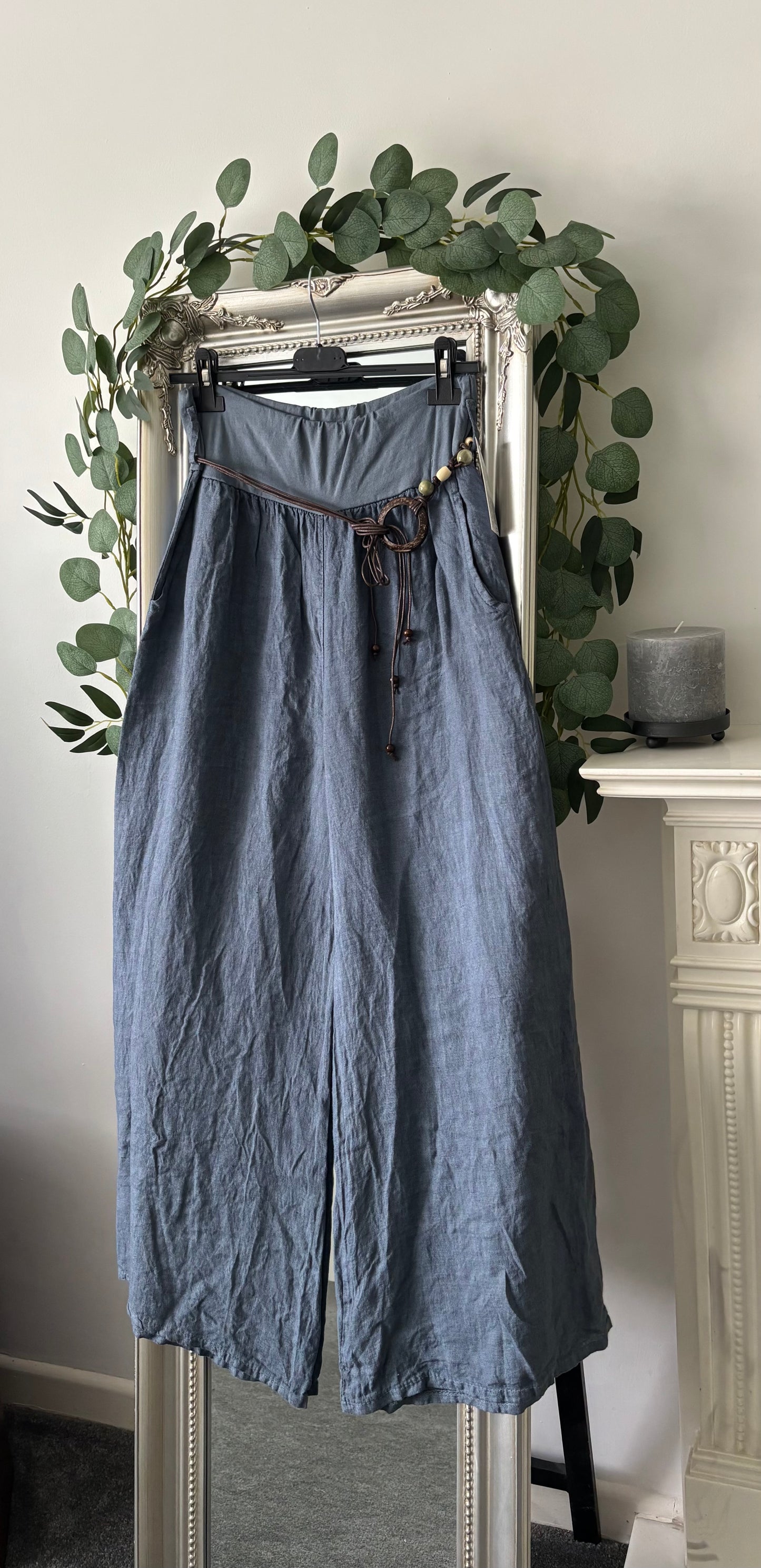 Wide Plain Linen Trousers