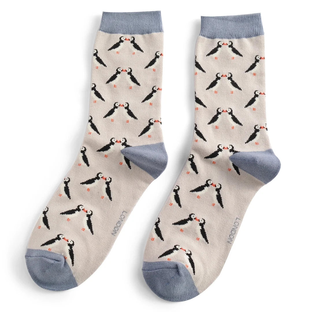 Bamboo Socks For Women - Kissing Puffins