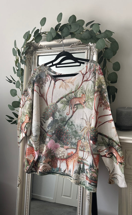 Lightweight Long Sleeve Jungle Print Jumper