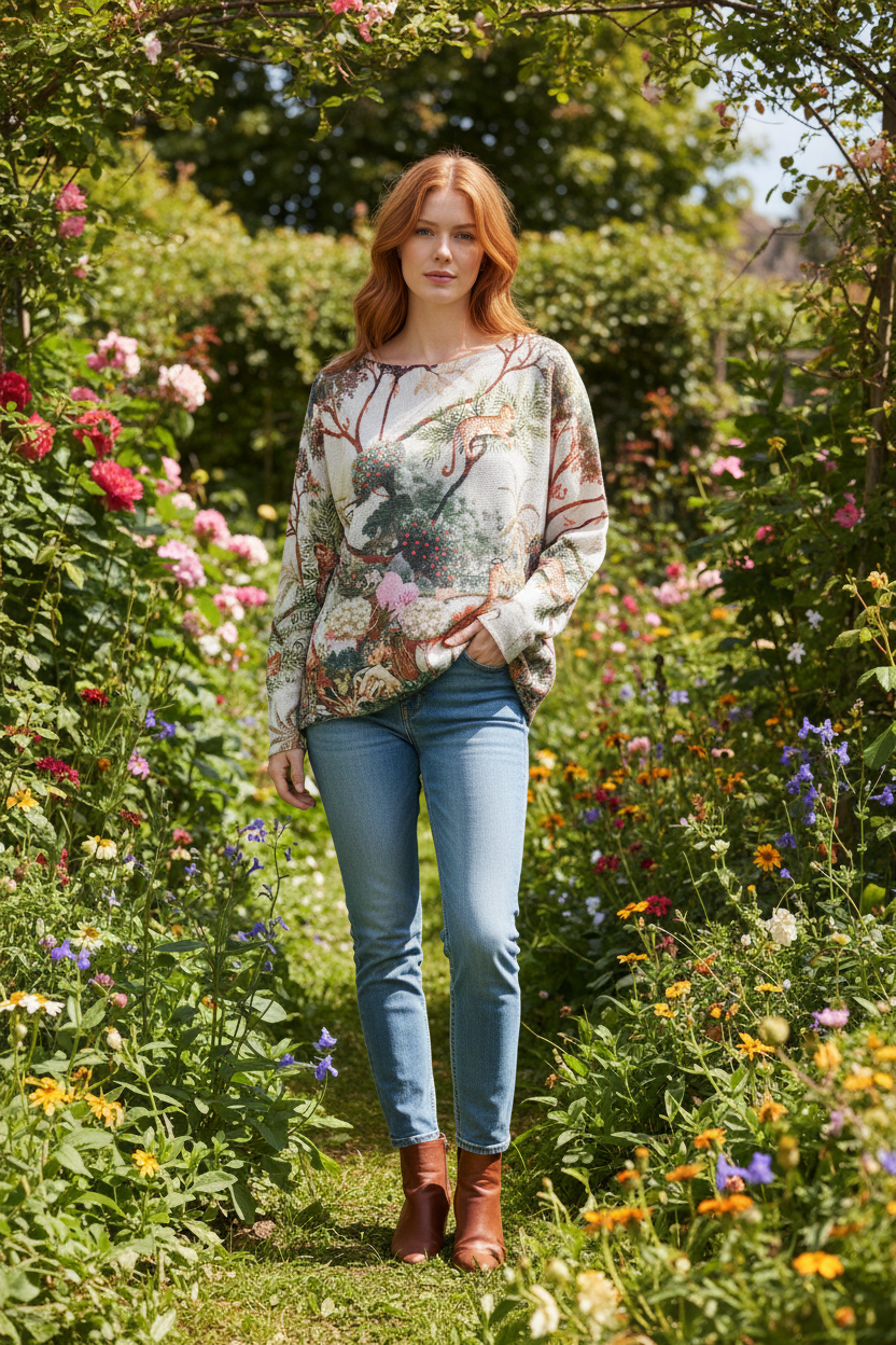 Lightweight Long Sleeve Jungle Print Jumper