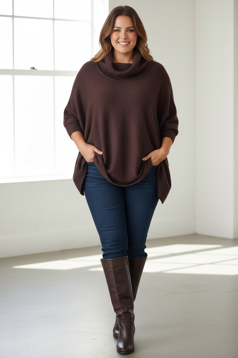 Plus Size Cowl Neck Knitted Tunic