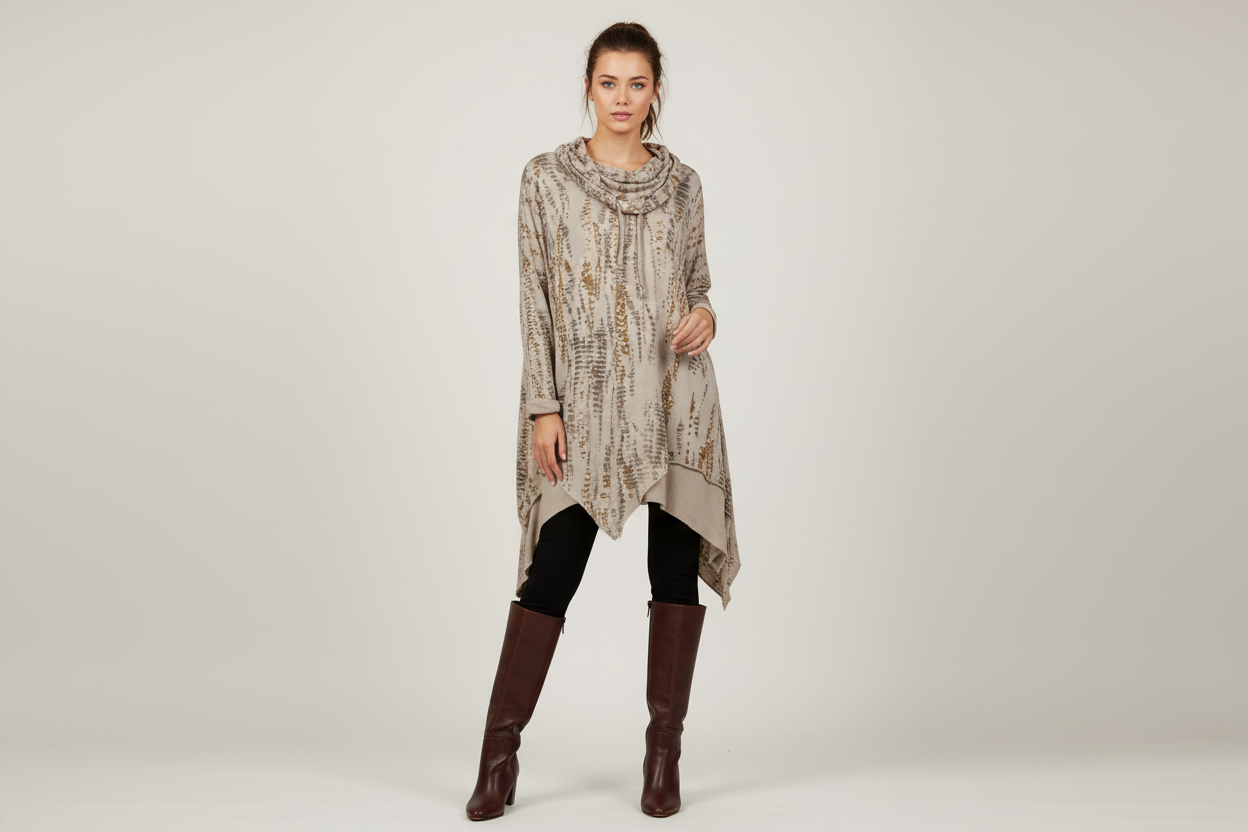 Snakeskin Print Cowl Neck Tunic