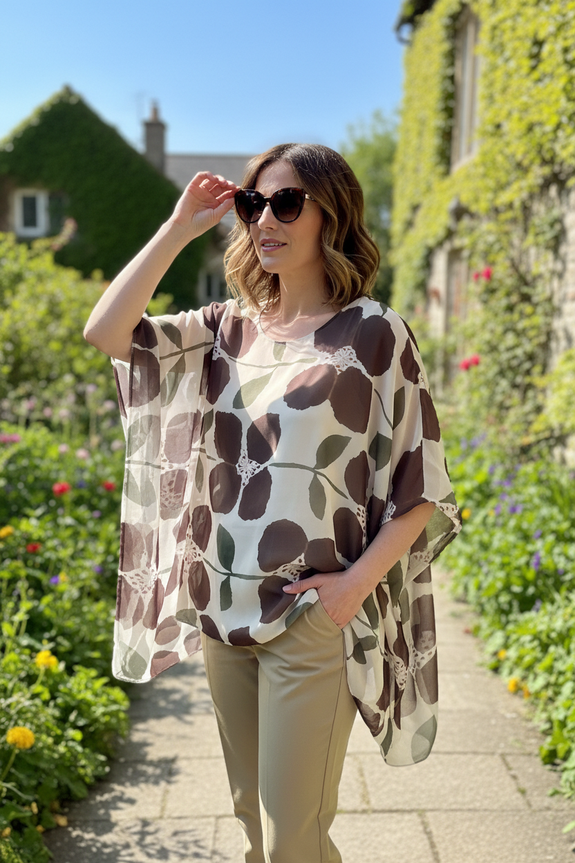Chiffon Bat Wing Tunic -Floral
