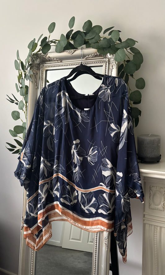 Two Tone Floral Silk Blend Tunic