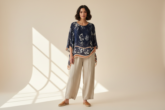 Two Tone Floral Silk Blend Tunic