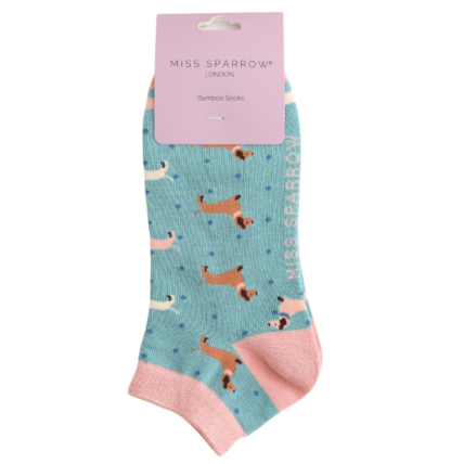 Bamboo Trainer Socks For Women - Sausage Dogs & Spots