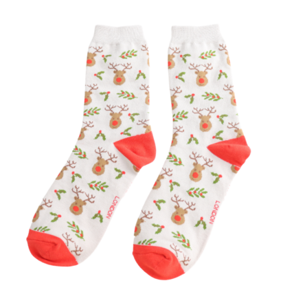 Christmas Bamboo Socks For Women - Reindeer & Holly