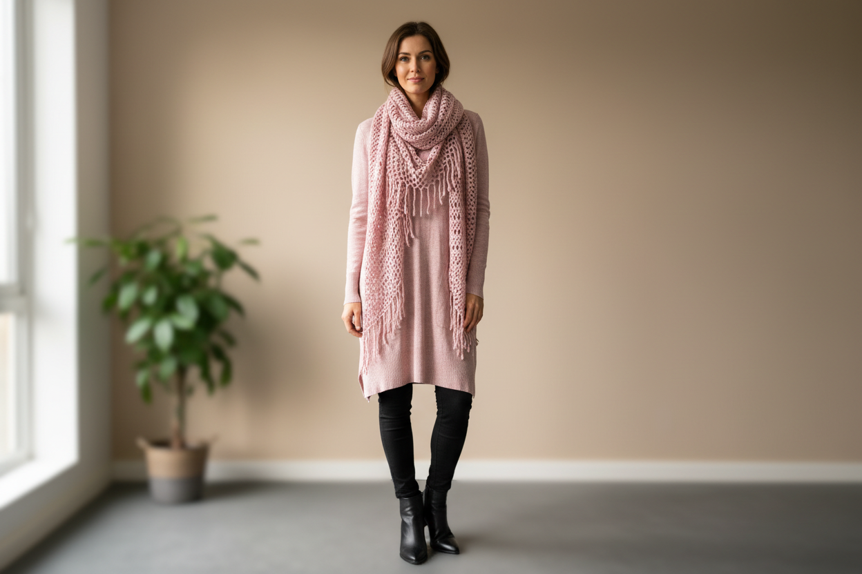 Knitted Dress With Knitted Lace Scarf