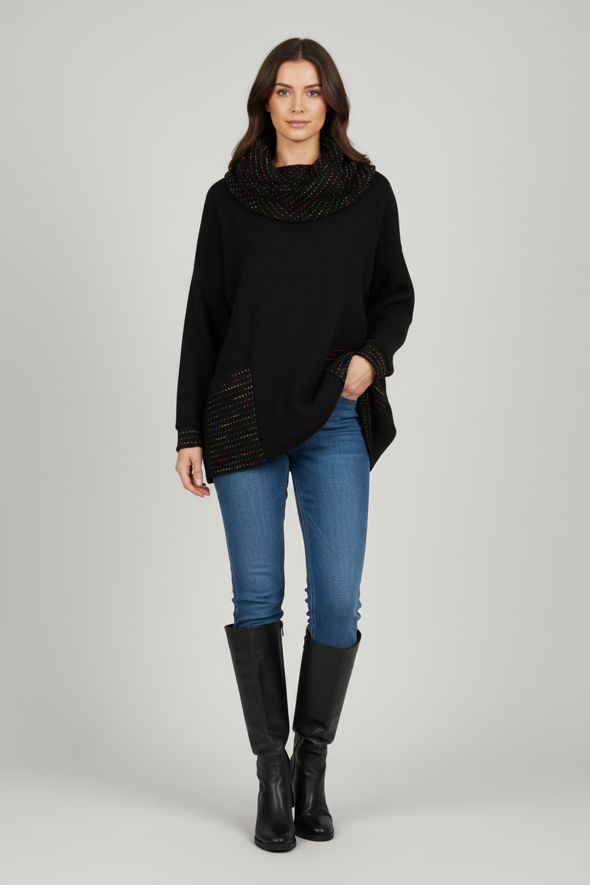 Plain/Dot Twisted Cowl Tunic
