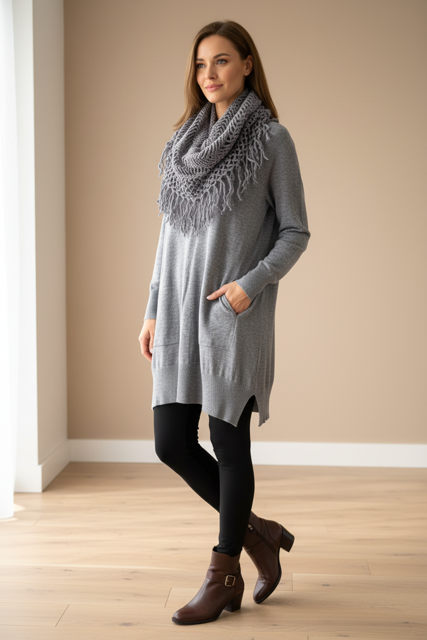 Knitted Dress With Knitted Lace Scarf