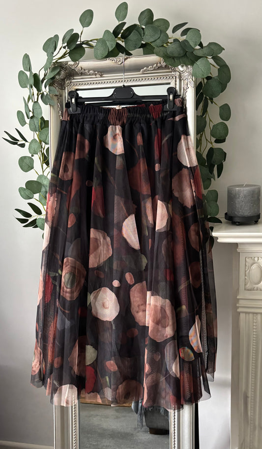 Autumn Print Net Skirt