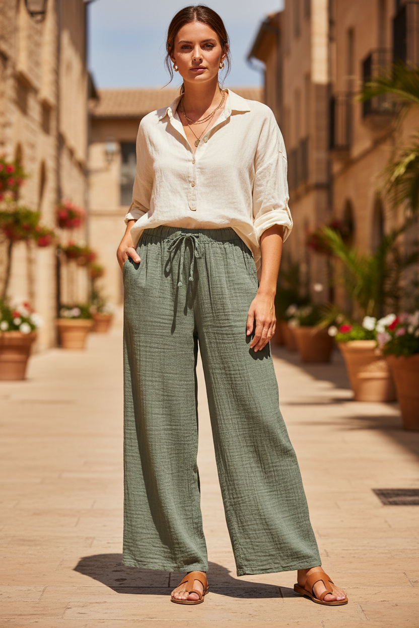 Plain Crinkle Cotton Trouser