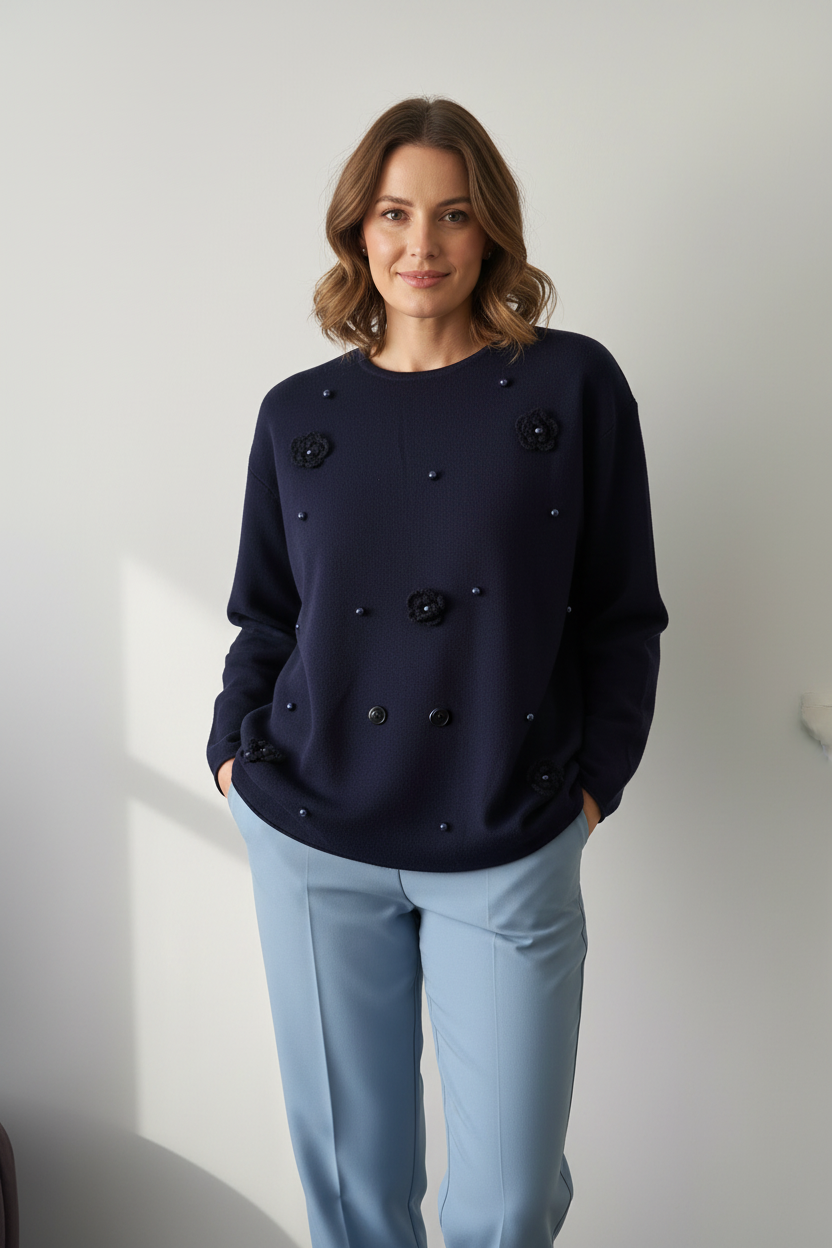 Pearl/Flower Trimmed Jumper