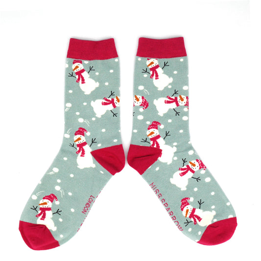 Christmas Bamboo Socks For Women - Snowmen
